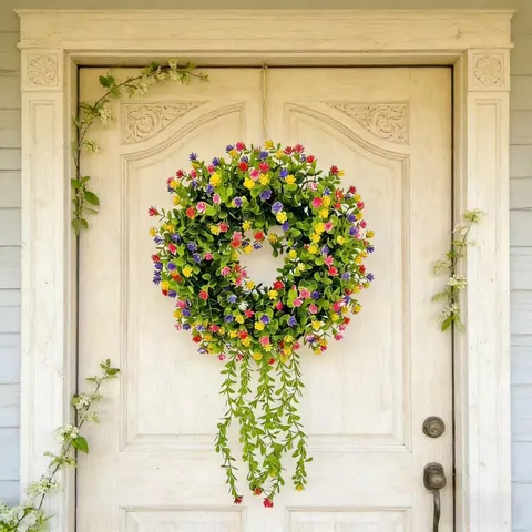 Artificial Eucalyptus Hanging Wreath Multicolor Flower Greenery Garland For Front Door Window Home Wedding Festive Party Decoration Pendant