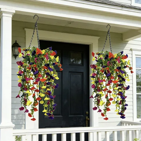 Artificial Morning Glory Hanging Basket Faux Silk Flowers Petunia For Outdoor Garden Wedding Courtyard Door Decor