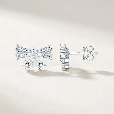 925 Sterlingsilber Birnenförmige Moissanit Schleife Ohrstecker Für Damen Mit GRA Zertifikat High-End Modeschmuck
