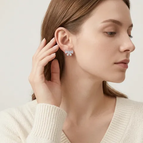 925 Sterlingsilber Birnenförmige Moissanit Schleife Ohrstecker Für Damen Mit GRA Zertifikat High-End Modeschmuck