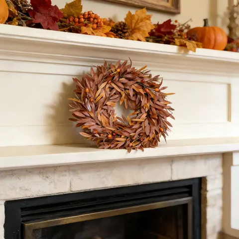 Autumn Simulation Wreath Thanksgiving Maple Leaf Berry Rattan Hoop Fall Harvest Front Door Wall Hanging Decoration Home Decor