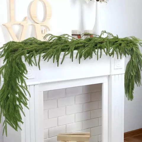 Artificial Norfolk Pine Christmas Garland Real Touch PE Pine Needle Greenery Garland For Mantel Door DIY Xmas Home Decoration