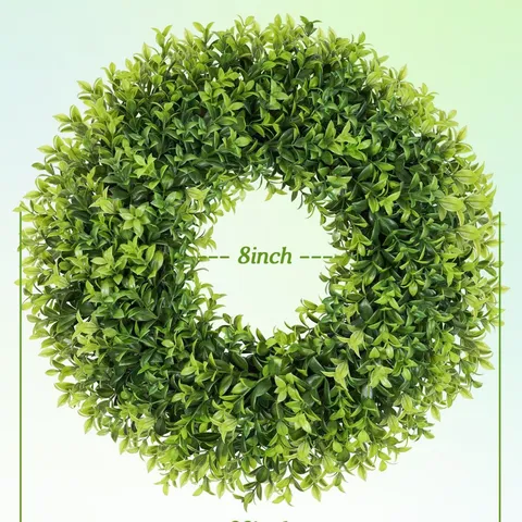 Artificial Boxwood Wreath For Front Door Greenery Leaf Wreath With Large White Sash Bow Spring Summer Window Wall Decor