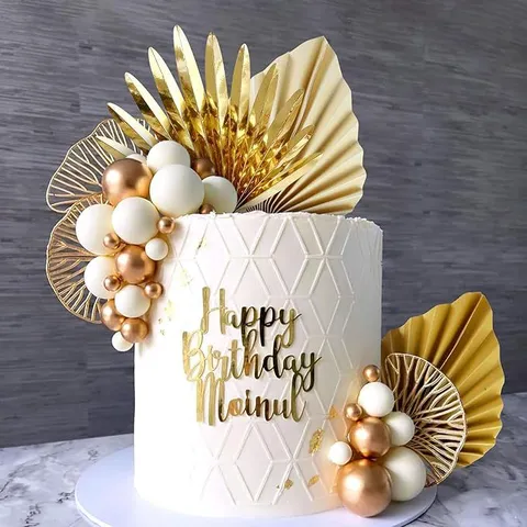 Bohemian Cake Toppers Set Champagne Gold Palm Leaf Paper Fan White Gold Balls Birthday Party Cake Decoration