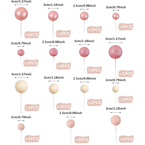 Pink Plastic Cake Topper Balls With Glitter Matte Pearlescent Finishes For Birthday Party Cupcake Decoration Elegant Style