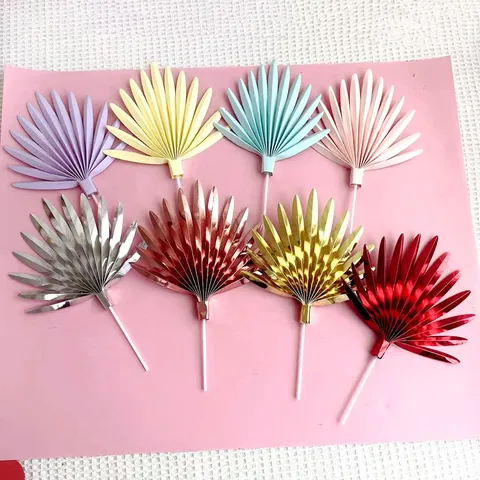 Ins Style Fan Shaped Cake Topper Paper Folding Fan Cake Decoration Party Dessert Insert Gift Multicolored Optional