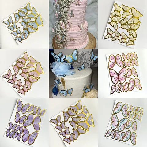 Gold Stamping Butterfly Cake Toppers DIY Paper Butterfly Birthday Cake Decorations With Rod And Glue Set For Party Decor