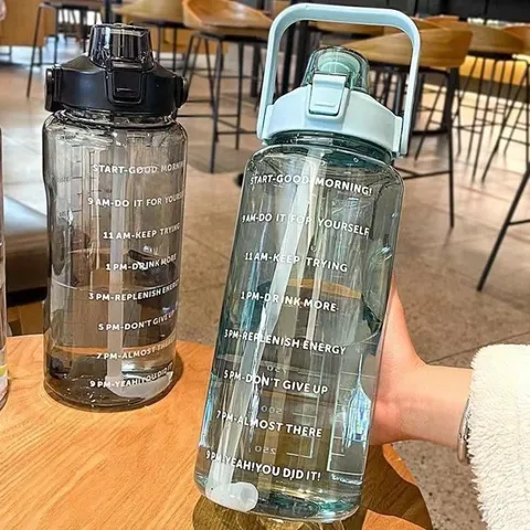 Large Capacity Plastic Water Bottle Motivational Time Marker Sports Drinkware Leakproof Portable Fitness Gym Jug