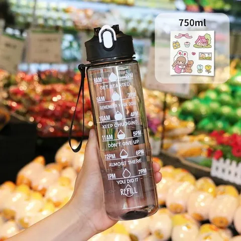 Sports Plastic Water Bottle Transparent Leakproof Leak Proof Water Jug With Scale Handle Straw Outdoor Fitness Gym Running Bike Drink Bottle