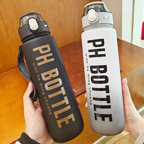 Bottiglia d'Acqua Sportiva in Plastica Sfumata Opaca Con Cannuccia e Indicatore del Tempo a Prova di Perdite Manico Portatile Palestra All'aperto Ciclismo Riutilizzabile