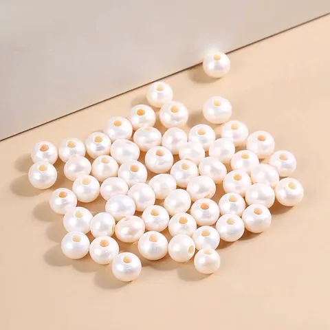 Perles d'Eau Douce Naturelles Perles en Vrac Haute Lustre Grand Trou Riz Perles Rondes pour DIY Création de Bijoux Accessoires Cheveux