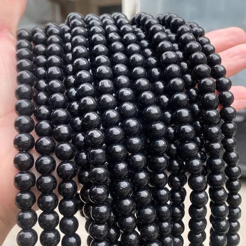 Black Glass Round Beads For DIY Jewelry Making Crafts Polished Loose Beads Imitation Onyx Smooth Beads For Bracelet Necklace Accessories