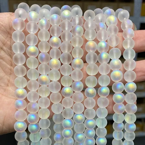 Frosted AB Colorful Glass Beads Round Spacer Beads DIY Jewelry Making Accessory Matte Rainbow Luster Crystal Glass Beads Strand
