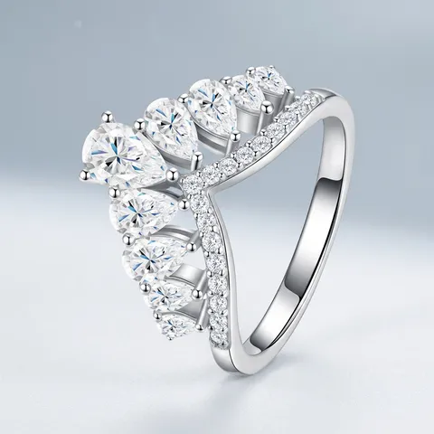 925 Sterling Silver V-Shape Crown Moissanite Ring Marquise Cut Stackable Wedding Band For Women Minimalist Jewelry GRA Certificate