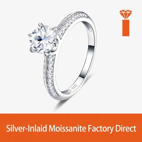 S925 Sterling Silver 1 Carat Moissanite Ring For Women Light Luxury Niche Design Sparkling Six Prong Inlaid Diamond Ring With GRA Certificate