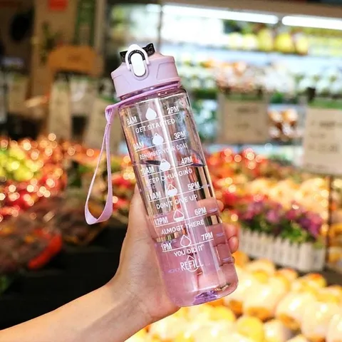Sports Plastic Water Bottle Transparent Leakproof Leak Proof Water Jug With Scale Handle Straw Outdoor Fitness Gym Running Bike Drink Bottle