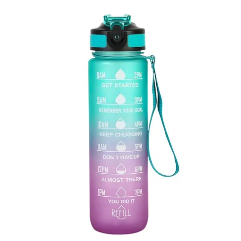 Botella de Agua Deportiva de Plástico Degradado Gran Capacidad Bebida de Fitness Con Marcador de Tiempo Paja Jarra de Agua de Gimnasio