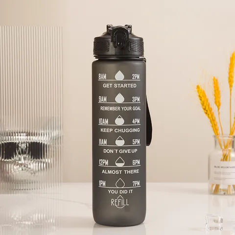 Botella de Agua Deportiva de Plástico Degradado Gran Capacidad Bebida de Fitness Con Marcador de Tiempo Paja Jarra de Agua de Gimnasio