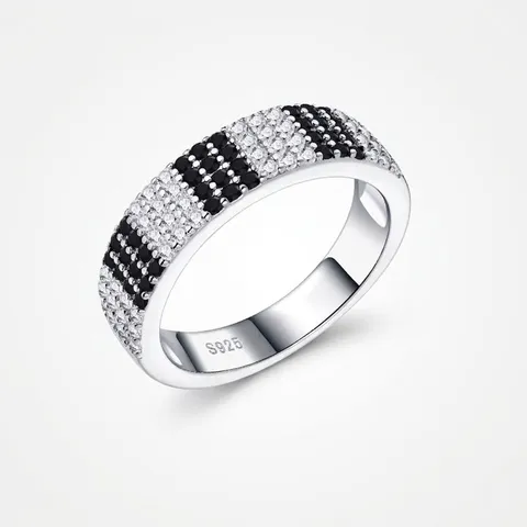 Bague Anneau en Argent Sterling 925 avec Moissanite Noir et Blanc pour Femme Bijoux de Doigt de Mode Tendance Hip Hop