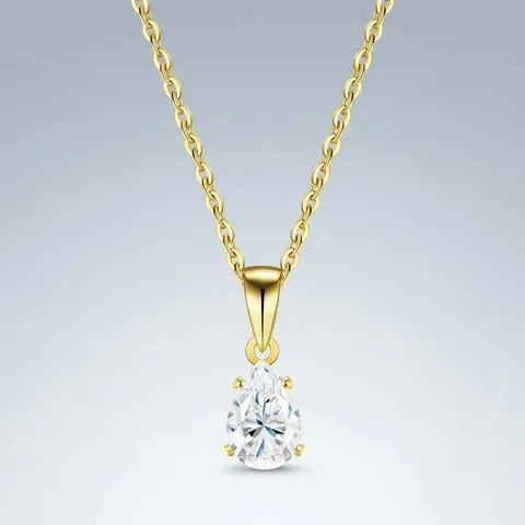 Elegante Peervormige Moissaniet Hanger Halsketting Glinsterende Waterdruppel Verzilverde Koperen Ketting Voor Vrouwen Bruiloft Feest Sieraden