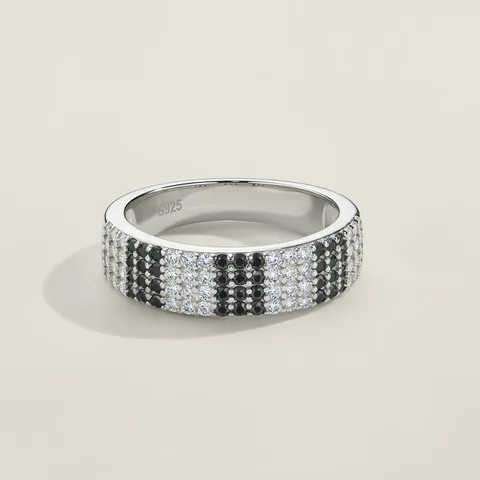 Bague Anneau en Argent Sterling 925 avec Moissanite Noir et Blanc pour Femme Bijoux de Doigt de Mode Tendance Hip Hop