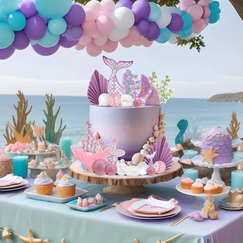 Mermaid Cake Topper Shell Starfish Tail Cupcake Decorations Ocean Theme Party Supplies Dessert Table Decor
