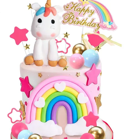 Unicorn Cake Topper Set Rainbow Cloud Birthday Party Decorations Happy Birthday Cake Insert Kids Party Supplies Decor