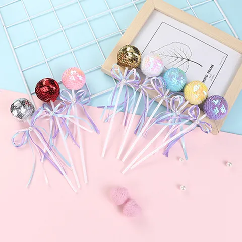 Creative Sequin Ball Cake Topper Cute Glitter Ball Cake Insertion Card For Party Dessert Baking Decoration