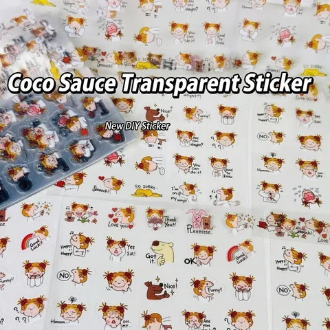 Cute Cartoon Girl Waterproof Transparent Stickers DIY Scrapbooking Decorative PET Stickers For Students Stationery
