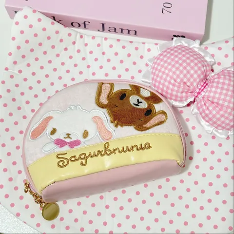 Cute Cartoon Rabbit Embroidery Plush Shell Cosmetic Bag Portable Travel Makeup Pouch Cute Girl Toiletry Bag Handbag