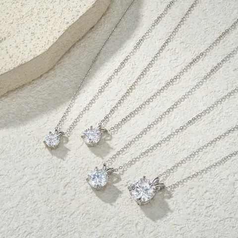 925 Sterling Silber Moissanit Anhänger Halskette Für Damen Elegante Runde Geometrische GRA Zertifizierte Kette Schmuck Geschenk