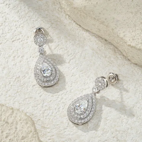 Pendientes de Gota de Moissanita de Lujo Con Corte de Pera Para Mujer Pendientes de Plata de Ley S925 Con Certificado GRA