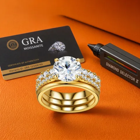 Elegante Juego de Anillos Apilables de Plata de Ley 925 con Moissanita para Mujer Chapado en Oro de 18K Certificado GRA 3 Piezas Joyas de Lujo Nicho Anillo de Bodas