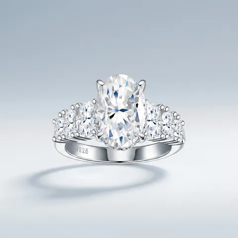 Luxury S925 Sterling Silver Oval Cut Moissanite Ring For Women Sparkling Inlaid Moissanite Jewelry Finger Ring GRA Certified