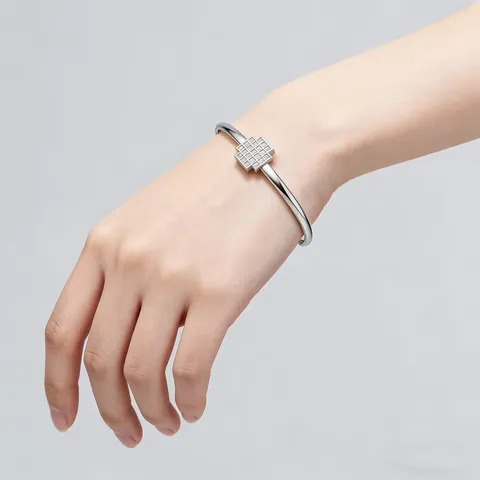925 Sterling Silver Moissanite Bangle For Women Geometric Square Open Cuff Bracelet Luxury Jewelry With GRA Certificate