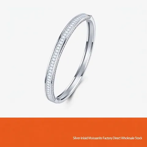 S925 Sterling Silver Square Baguette Cut Moissanite Bangle Bracelet For Women Light Luxury Fashion Single Row Jewelry With GRA Certificate