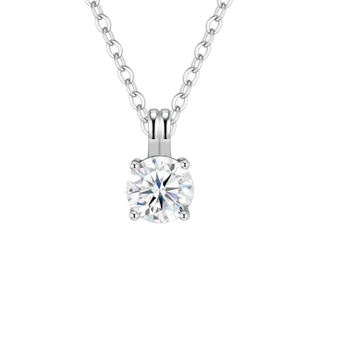 S925 Sterlingsilber Moissanit Halskette Für Damen D-Farbe Runde Vier-Krallen-Fassung Anhänger Halskette Mit GRA Zertifikat Eleganter Schmuck Geschenk