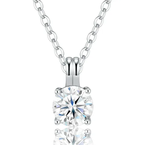 S925 Sterling Silver Moissanite Necklace For Women D Color Round Four-Prong Setting Pendant Necklace With GRA Certificate Elegant Jewelry Gift