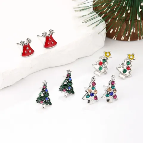 Kerst Legering Emaille Strass Oorknopjes Voor Vrouwen Kerstman Kerstboom Rendier Sneeuwvlok Sieraden Cadeau