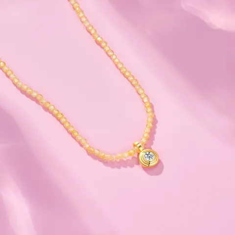 925 Sterlingsilber Moissanit Anhänger Halskette Für Damen Gelbe Perlen Schlüsselbeinkette Minimalistischer Leichter Luxusschmuck GRA Zertifiziert