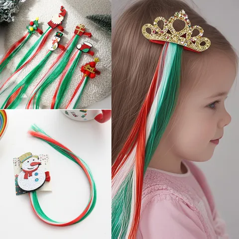 Kerst Kinderen Pruik Haarclip Kerstman Sneeuwpop Kerstboom Glitter Gekleurd Synthetisch Haar Vlecht Clip Festival Accessoire