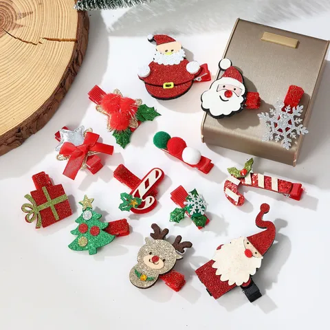 Kerst Haarclips Voor Kinderen Kerstman Rendier Kerstboom Sneeuwvlok Stof Glitter Eendebekclips Feest Haaraccessoires