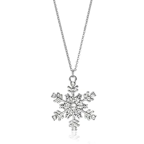 Kerstmis Zinklegering Sneeuwvlok Hanger Ketting Oorbellen Set Strass Kunstparel Winter Sieraden Cadeau voor Vrouwen