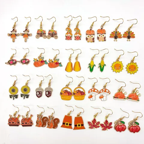 Thanksgiving Zinklegering Emaille Oorbellen Herfst Oogst Pompoen Kalkoen Vogelverschrikker Esdoornblad Oorbellen Mode Vrouwen Sieraden