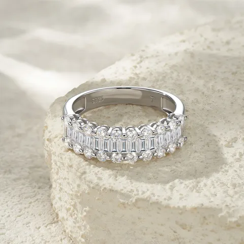 Anillo de Moissanita Cuadrada de Plata de Ley S925 de Lujo para Mujer Alianza de Boda Geométrica con Engaste Pavé Certificado GRA Regalo