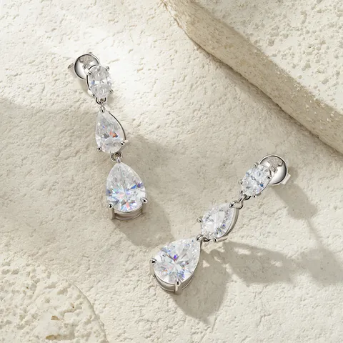 925 Sterling Silver Moissanite Drop Earrings For Women Luxury Pear Cut Water Drop Geometric Dangle Earrings With GRA Certificate Jewelry
