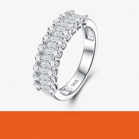 Anillo de Moissanita Cuadrada de Plata de Ley S925 de Lujo para Mujer Alianza de Boda Geométrica con Engaste Pavé Certificado GRA Regalo