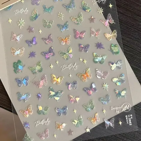 Holographic Laser Butterfly Stickers Iridescent Colorful PET Decorative Journal Planner Scrapbooking Stickers For DIY Art Decoration