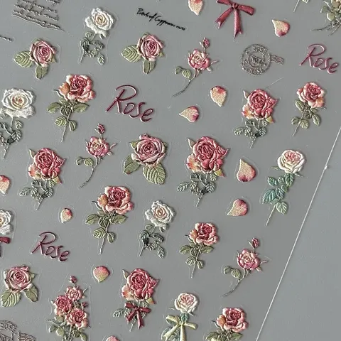 Retro Dried Rose Nail Stickers Matte Transparent Floral Butterfly Decals Aesthetic Art Craft Stationery Decor