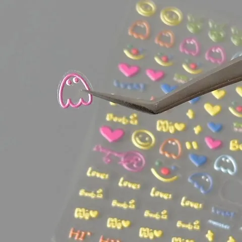 Cute Cartoon Smiley Face 3D Adhesive Nail Art Stickers DIY Ins Style Colorful Ghost Heart Decals For Women Girls